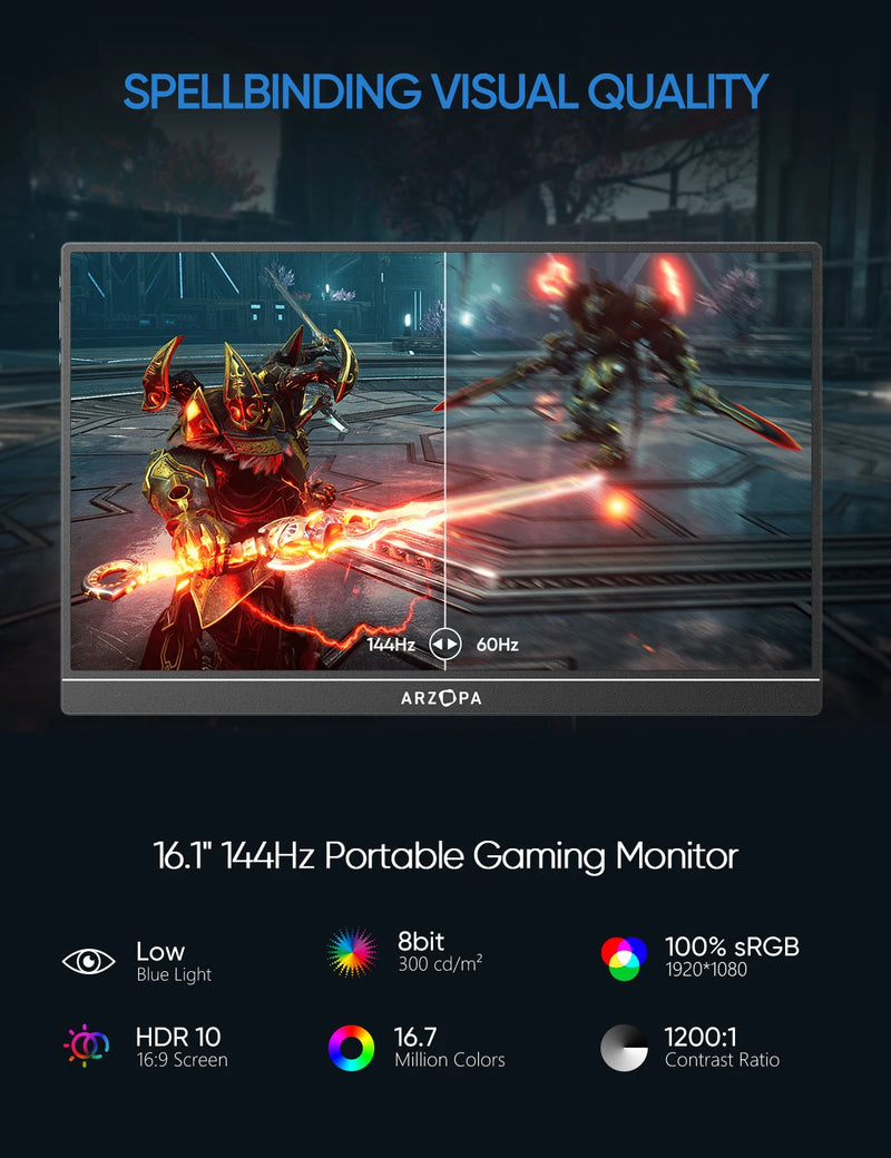 ARZOPA 16.1 inch 100% sRGB 144Hz Gaming Monitor